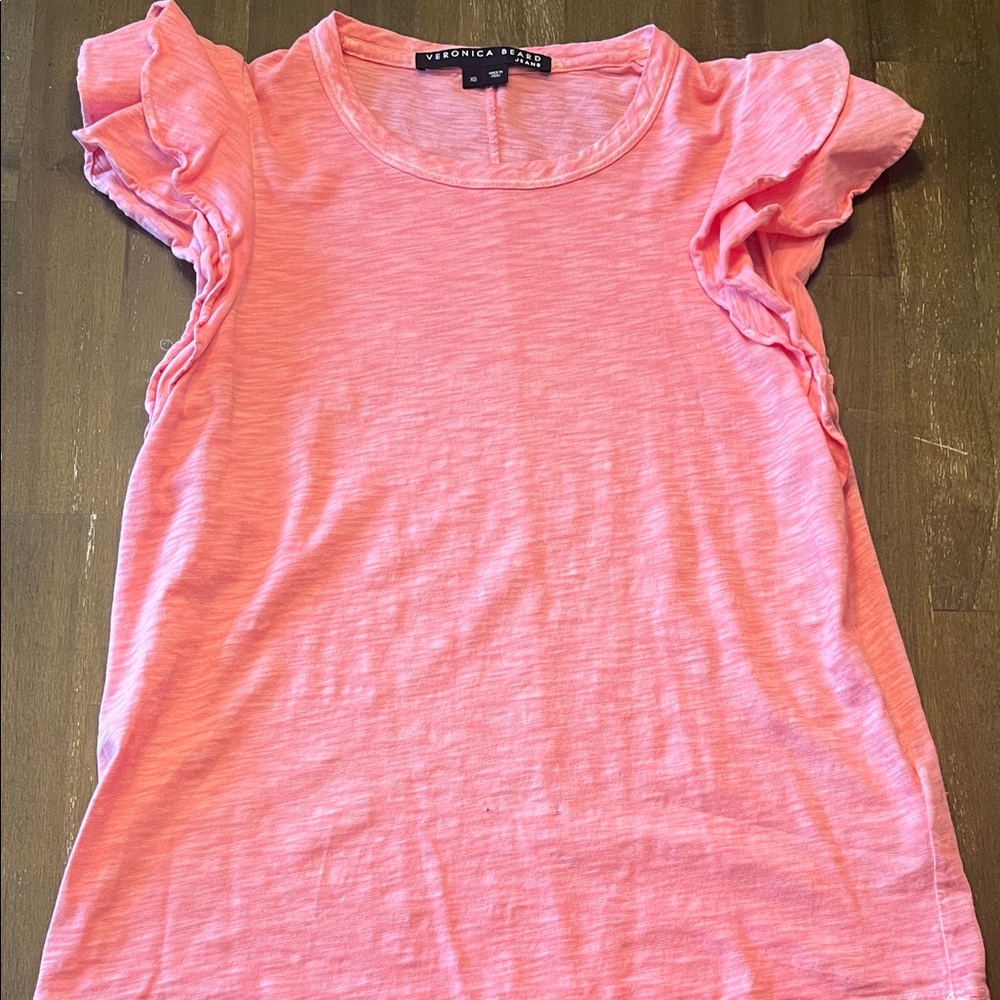 Veronica Beard Coral Ruffle Sleeve Tee xs